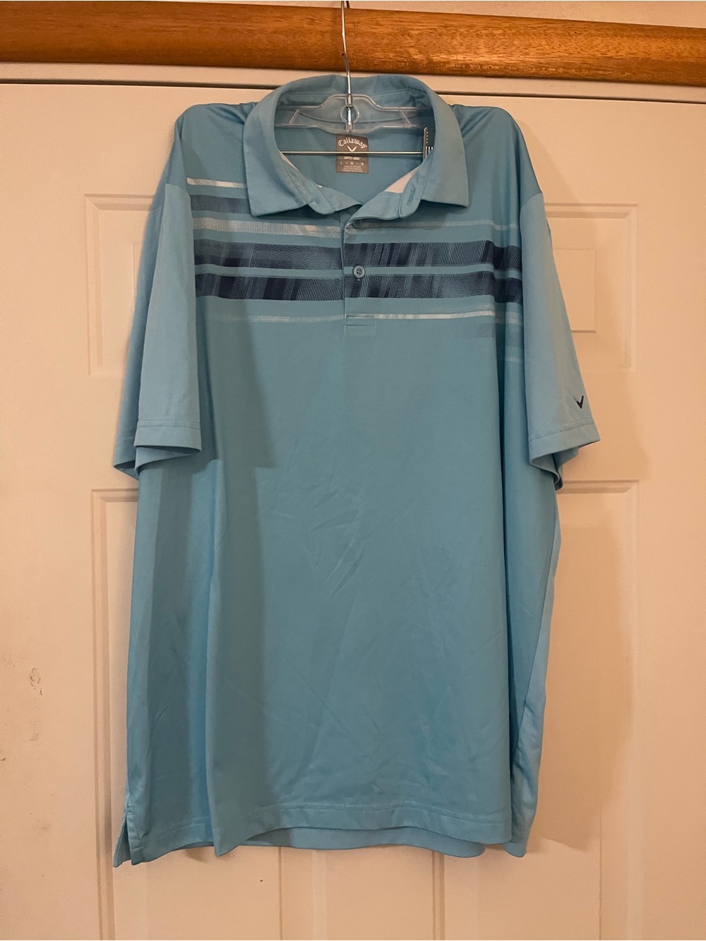 Callaway Opti-Dri Men's L Blue Striped Polo Shirt Short Sleeve Collared Logo
